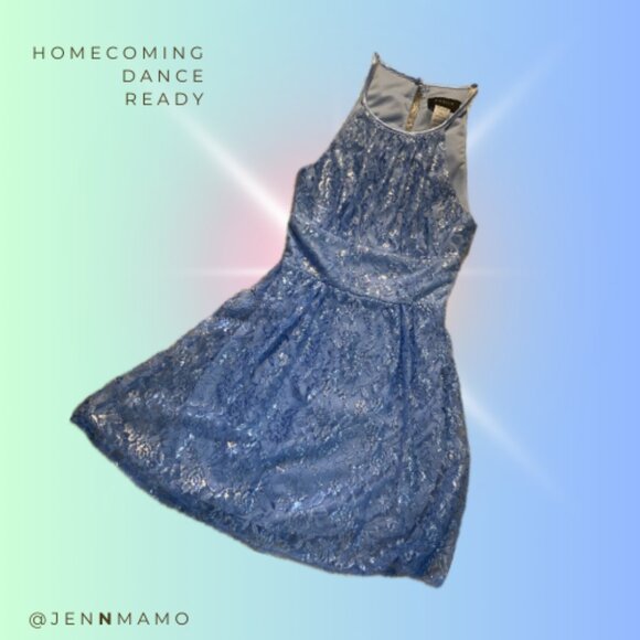Light Blue Party HOCO Skater Dance Dress with Lace Overlay, Juniors Size 1/2 XS - Picture 1 of 5